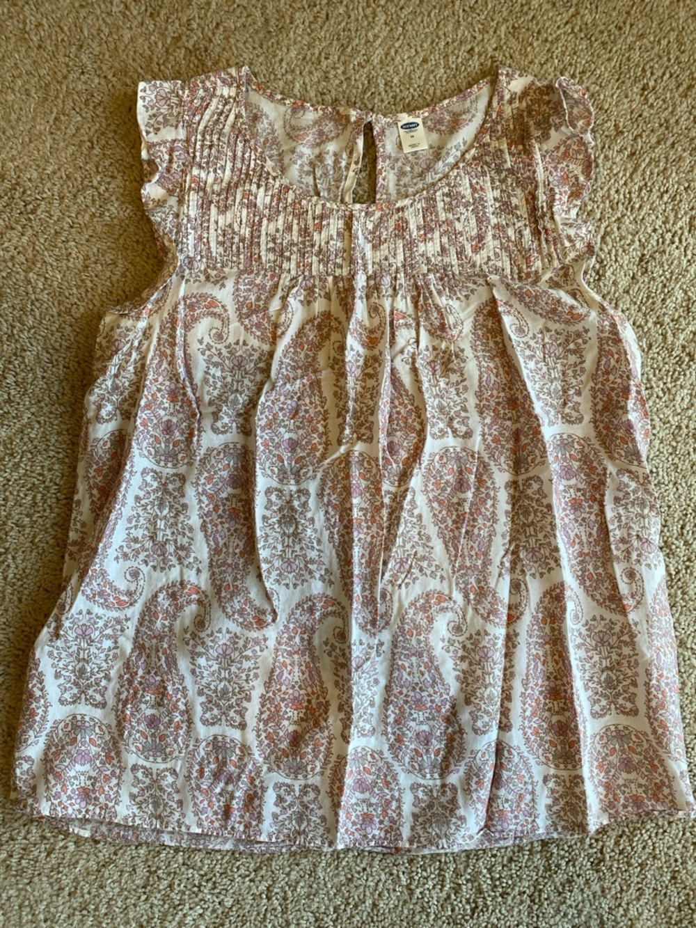 Old Navy Cream Sleeveless Top with Pink Paisley Print